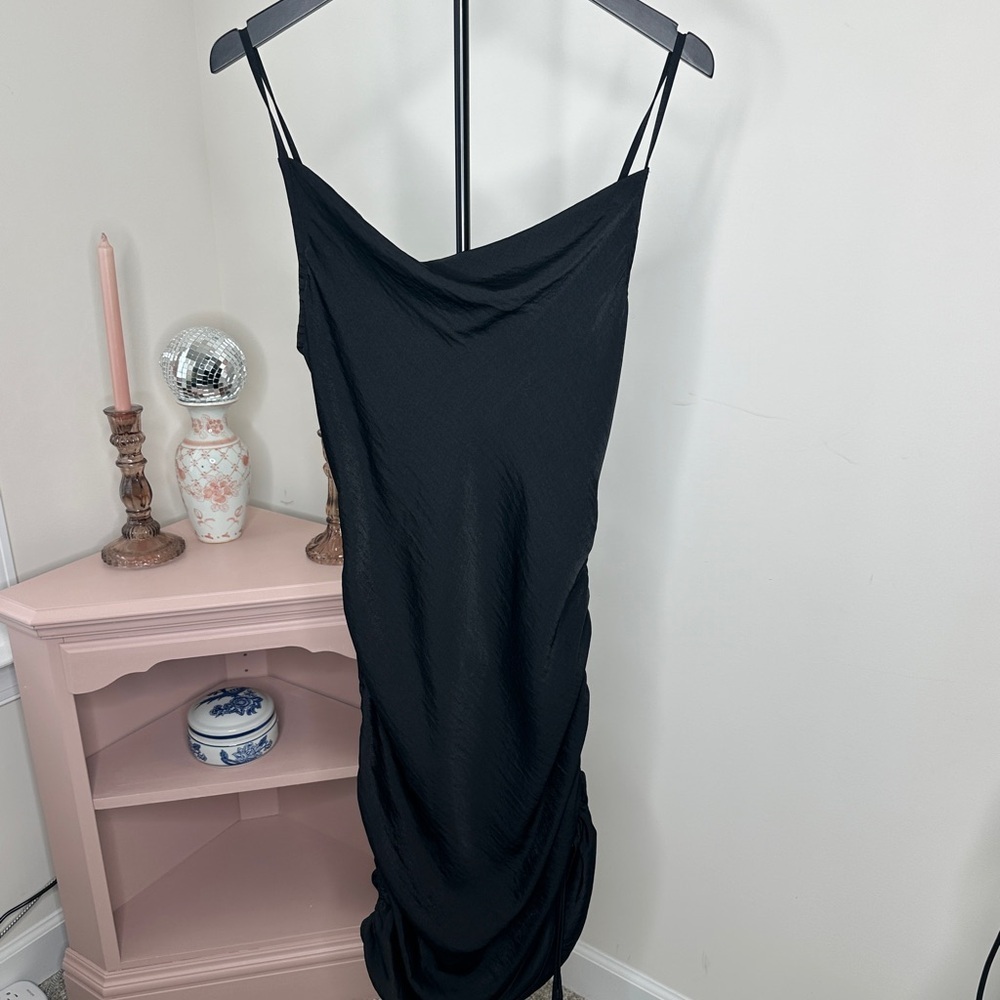 Express Elegant Black Slip Dress Ruched Tie Sides MEDIUM - Picture 2 of 6